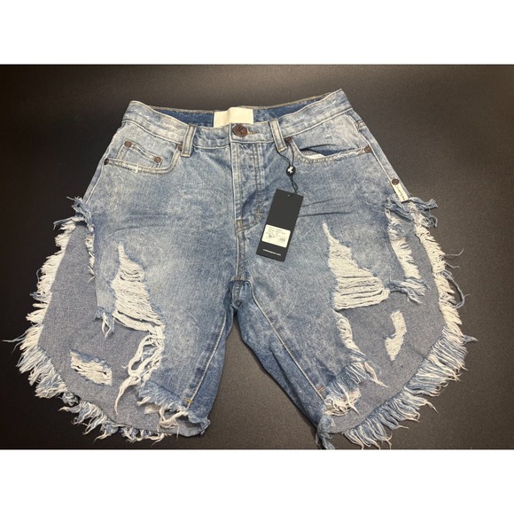 One Teaspoon NWT Misty Cymatic Frankies Shorts Women's 23 Blue Denim Long Length